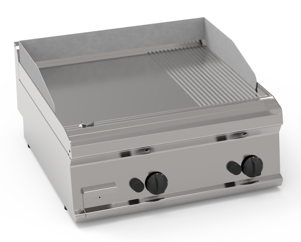 Gas-Grillplatte glatt-gerillt hartverchromt mit 2 Heizzonen Tischgerät | KBS 10322015 - KBS Gastrotechnik