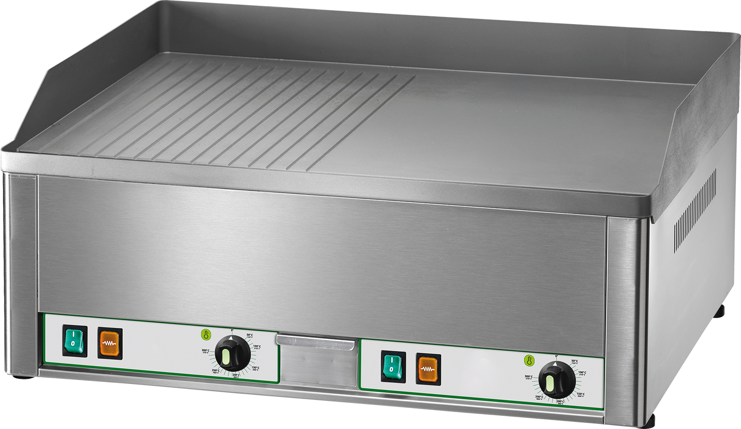 Elektro-Grillplatte 6kW 2 Heizzonen 1/2 glatt + 1/2 gerillt | KBS 10921014 - KBS Gastrotechnik