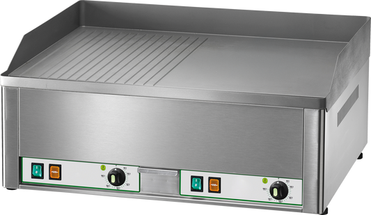 Elektro-Grillplatte 6kW 2 Heizzonen 1/2 glatt + 1/2 gerillt | KBS 10921014 - KBS Gastrotechnik