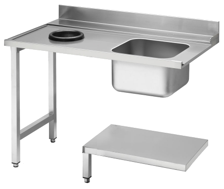 Zulauftisch Becken rechts, mit Abfallloch Breite 120cm und Grundboden | KBS 20390111 - KBS Gastrotechnik