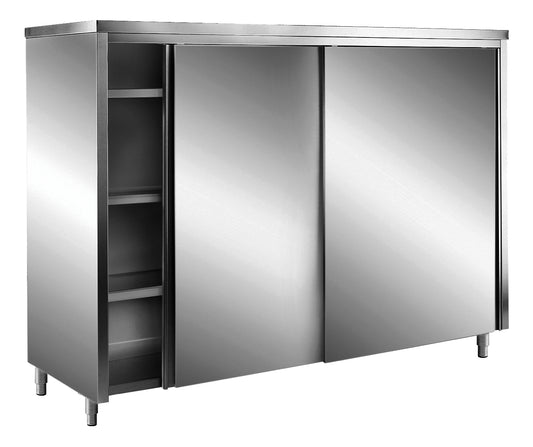 Edelstahl-Lagerschrank mit Schiebetüren AISI 430, Flachdach, 1000x600 mm