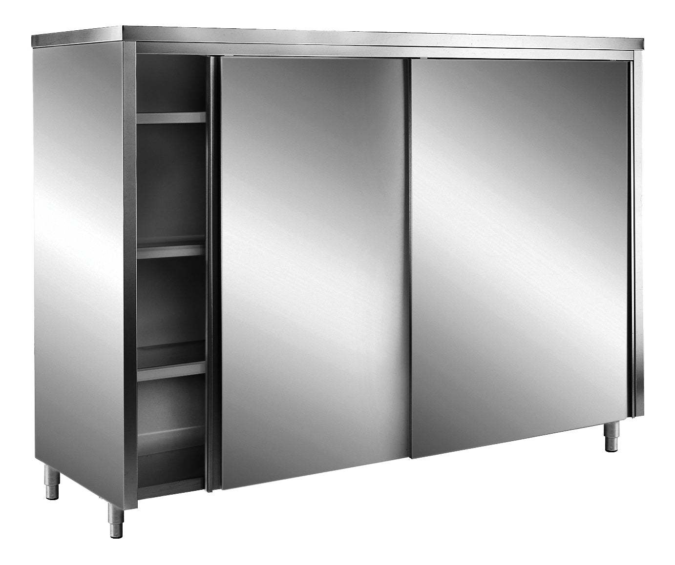Edelstahl-Lagerschrank mit Schiebetüren AISI 430, Flachdach, 1200x700 mm