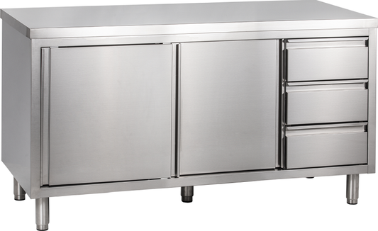 Arbeitsschrank mit Schiebetüren und Schubladenblock B 180cm x T 60cm von KBS Gastrotechnik