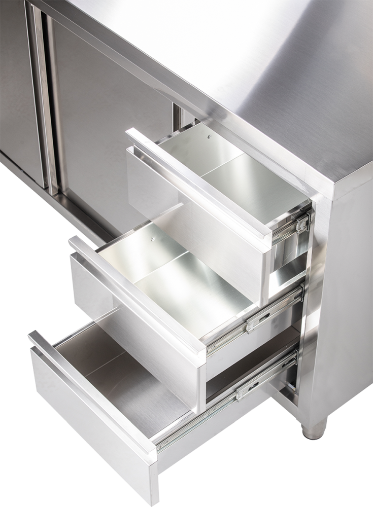 Arbeitsschrank mit Schiebetüren und Schubladenblock B 160cm x T 70cm | KBS 90420201 - KBS Gastrotechnik